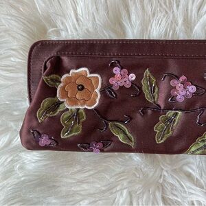Y2K Brown Floral Rectangle Clutch w/ Lime Green Lining, Beads & Rhinestones 🤎
